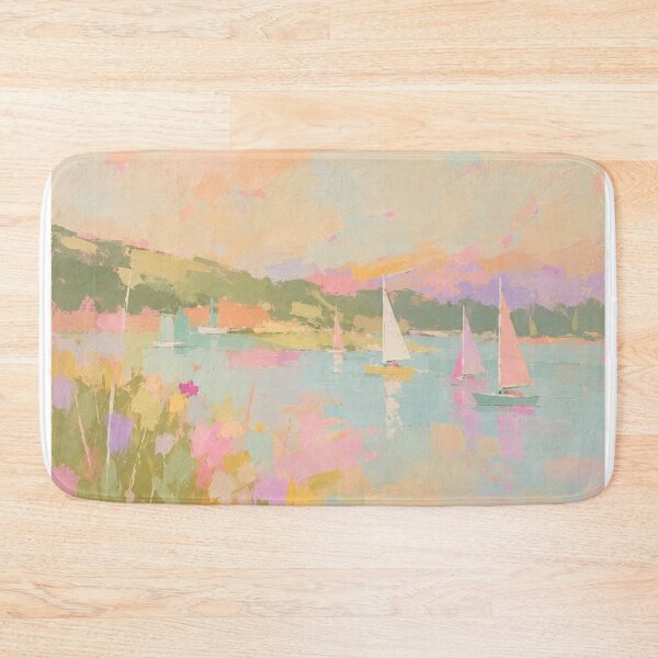 Item preview, serene lake sailboats pastel designed and sold by bosamji.