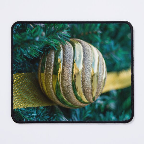 Item preview, Gold Christmas Ornament With Ribbon on Green Tree Closeup Holiday Decoration designed and sold by Nmallia.
