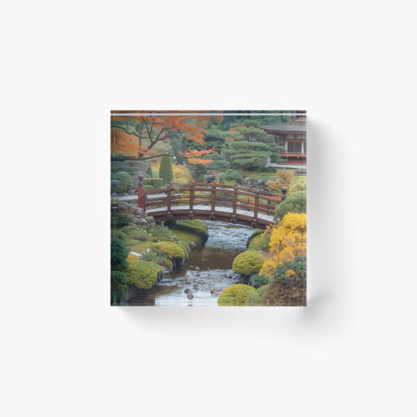 Item preview,  Serene Japanese Garden Bridge Wall Art – Autumn Zen Landscape Print designed and sold by photoart1854.
