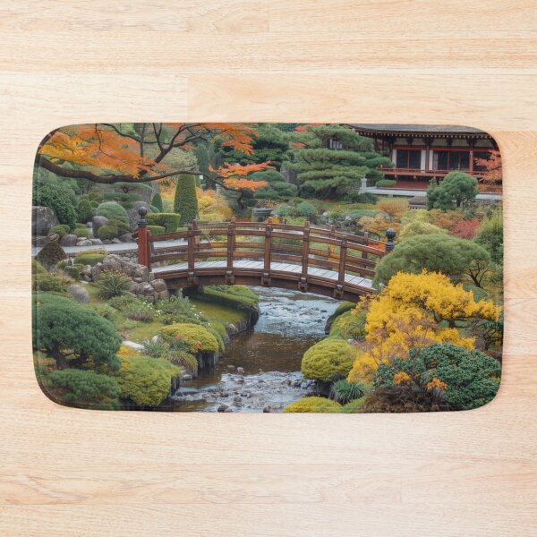 Item preview,  Serene Japanese Garden Bridge Wall Art – Autumn Zen Landscape Print designed and sold by photoart1854.