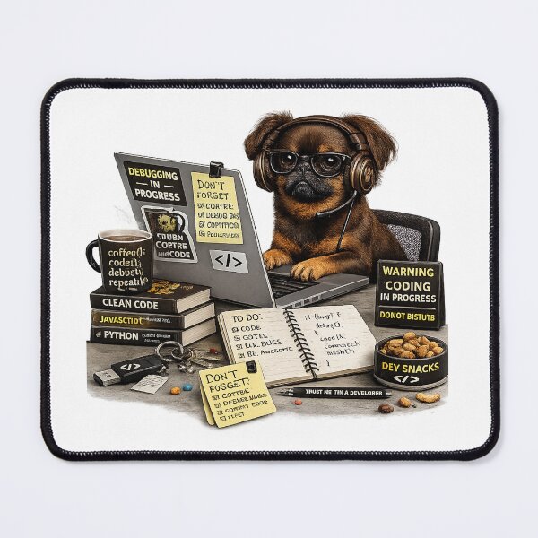 Item preview, Brown Petit Brabançon Coding Dog – Realistic Programmer Puppy designed and sold by YamiSociety.