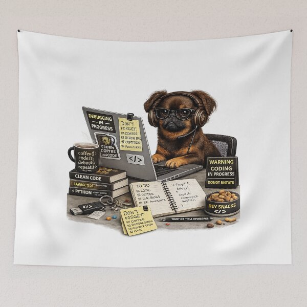 Item preview, Brown Petit Brabançon Coding Dog – Realistic Programmer Puppy designed and sold by YamiSociety.