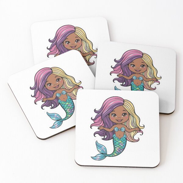 Item preview, Kawaii Cartoon Black Girl multicoloured Haired Mermaid designed and sold by hannah01789.