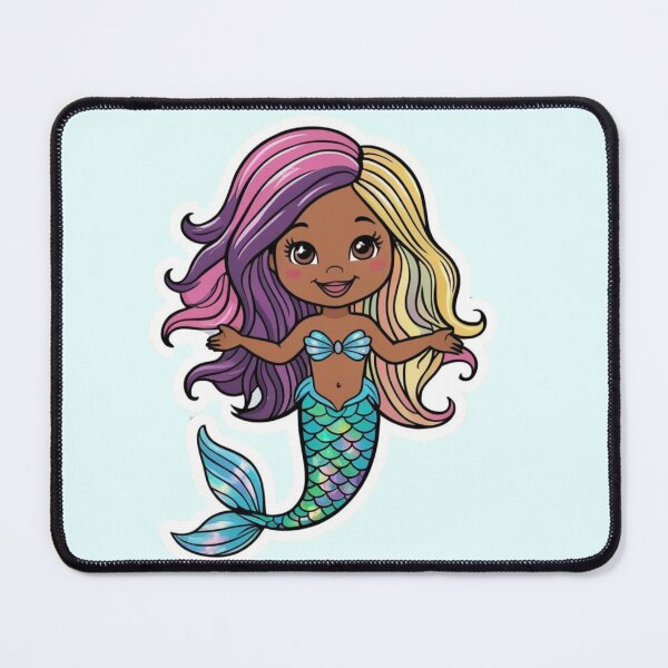 Item preview, Kawaii Cartoon Black Girl multicoloured Haired Mermaid designed and sold by hannah01789.