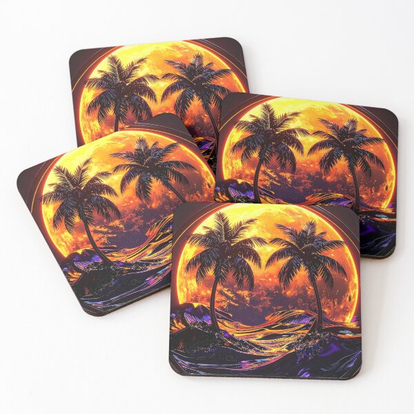 Item preview, Vaporwave Horizon - 3D Liquid Sunset with Palm Silhouettes designed and sold by Kavin786.