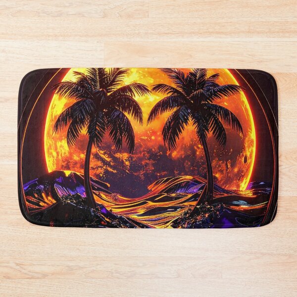 Item preview, Vaporwave Horizon - 3D Liquid Sunset with Palm Silhouettes designed and sold by Kavin786.