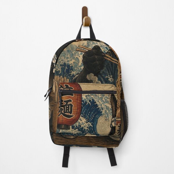 Item preview, Black Cat Eating Ramen - Japanese Ukiyo-e Style Noodle Samurai Art designed and sold by vekotpu.