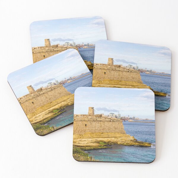 Item preview, Maltese Coastal Fortress Overlooking Turquoise Mediterranean Sea and Modern Harbor Skyline designed and sold by Nmallia.
