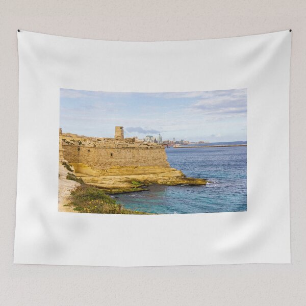 Item preview, Maltese Coastal Fortress Overlooking Turquoise Mediterranean Sea and Modern Harbor Skyline designed and sold by Nmallia.