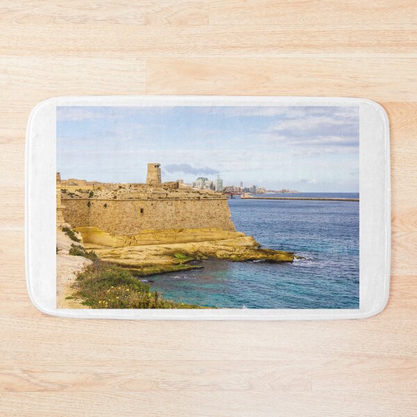Item preview, Maltese Coastal Fortress Overlooking Turquoise Mediterranean Sea and Modern Harbor Skyline designed and sold by Nmallia.