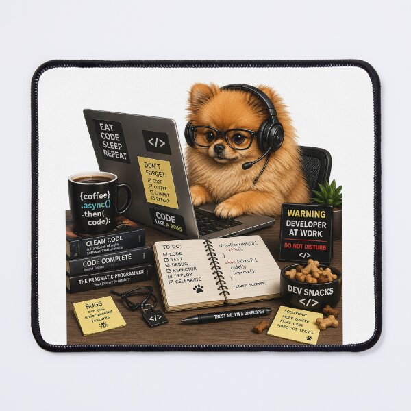 Item preview, Pomeranian Coding Dog – Realistic Programmer Puppy designed and sold by YamiSociety.