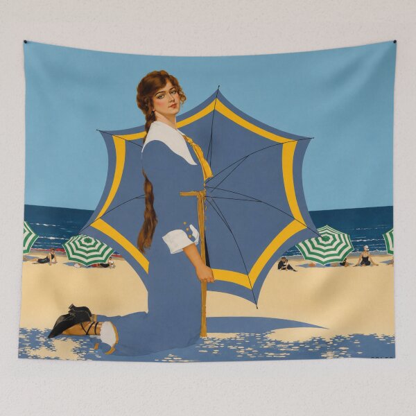Item preview, Art Deco Beach Poster Woman Illustration for Vintage Art Lovers designed and sold by RickE.