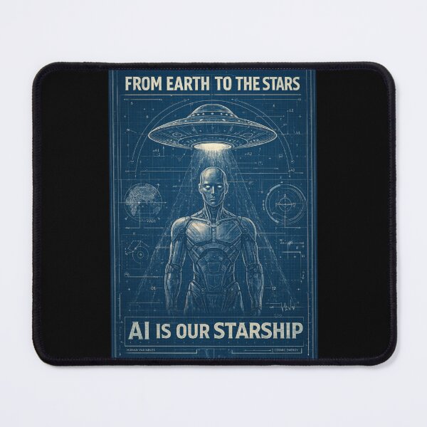 Item preview, AI Is Our Starship Blueprint UFO Sci Fi Robot Futuristic Space Poster Design designed and sold by OrbitOfMind.