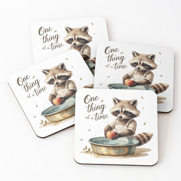 Item preview, One Thing At A Time Cute Raccoon Woodland Nursery Art designed and sold by AQUILAKREO.