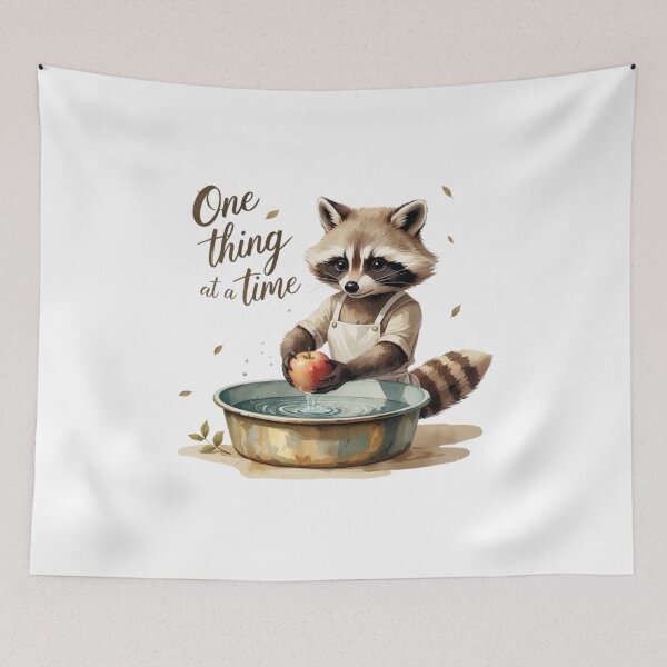 Item preview, One Thing At A Time Cute Raccoon Woodland Nursery Art designed and sold by AQUILAKREO.