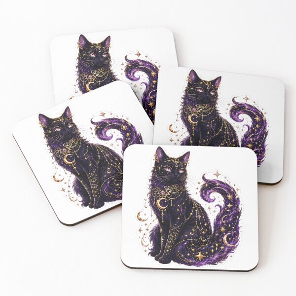 Aperçu de l'œuvre Sticker chat noir céleste et magique créée et vendue par BullesDePixels.