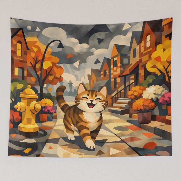 Item preview, Playful Cat in Autumn Street designed and sold by cuprum.