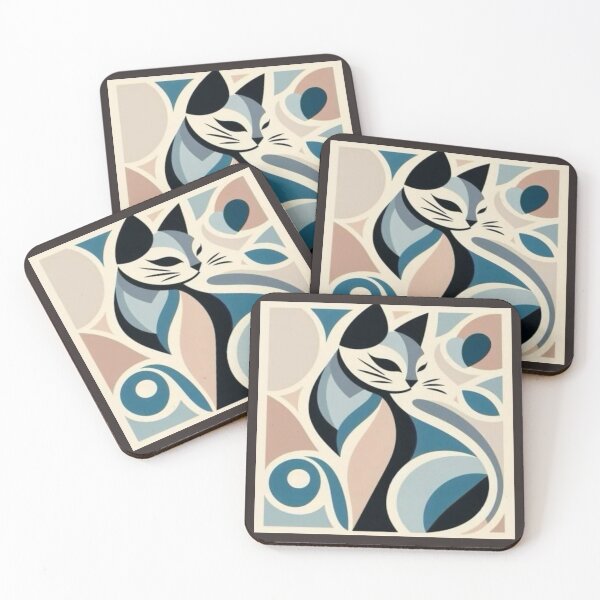 Item preview, Stylized Blue Teal Cat Abstract Artwork  designed and sold by NivyasArtistry.