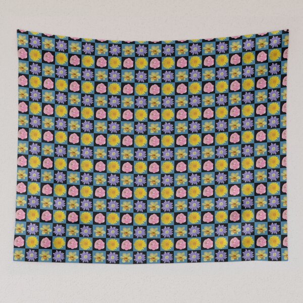Item preview, Spring Flower Checkers Blue & Black designed and sold by Digitalmyth's Designs.