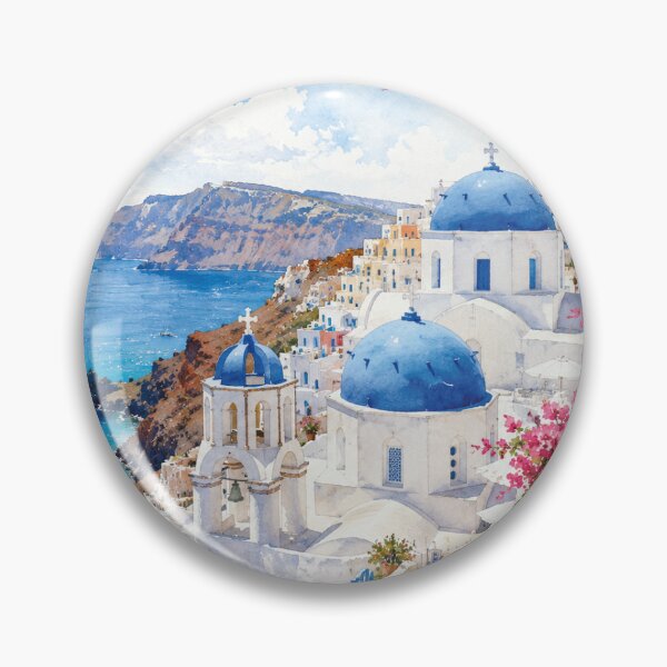 Item preview, Santorini Greece Watercolor Coastal Travel Art designed and sold by PharaonicArtist.