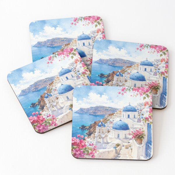 Item preview, Santorini Greece Watercolor Coastal Travel Art designed and sold by PharaonicArtist.