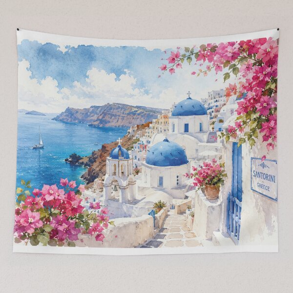Item preview, Santorini Greece Watercolor Coastal Travel Art designed and sold by PharaonicArtist.