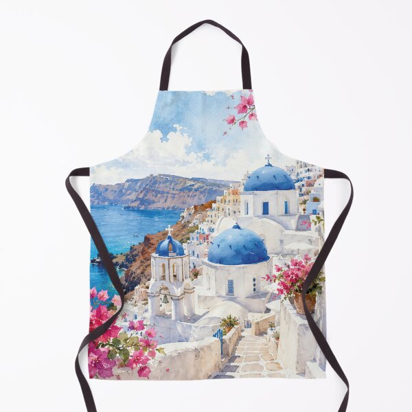 Item preview, Santorini Greece Watercolor Coastal Travel Art designed and sold by PharaonicArtist.
