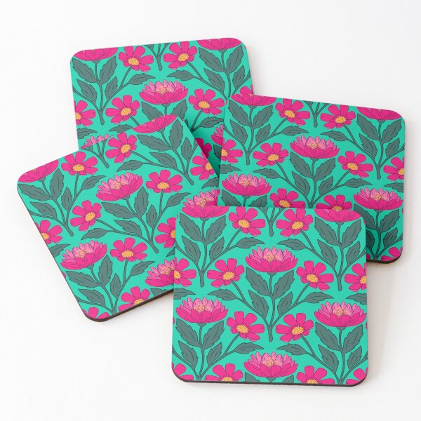 Item preview, Wildflower bouquet floral pattern in magenta pink and turquoise designed and sold by Jennifer Ladd.