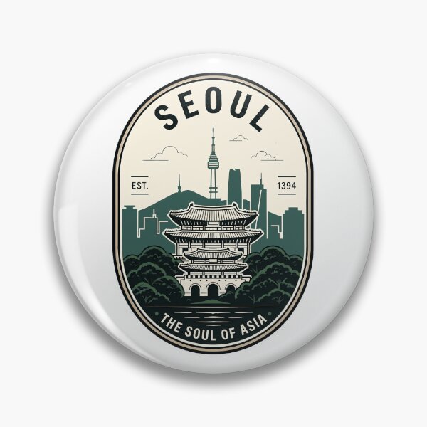 Item preview, Seoul South Korea Vintage Travel Badge Skyline designed and sold by k3rstman1.