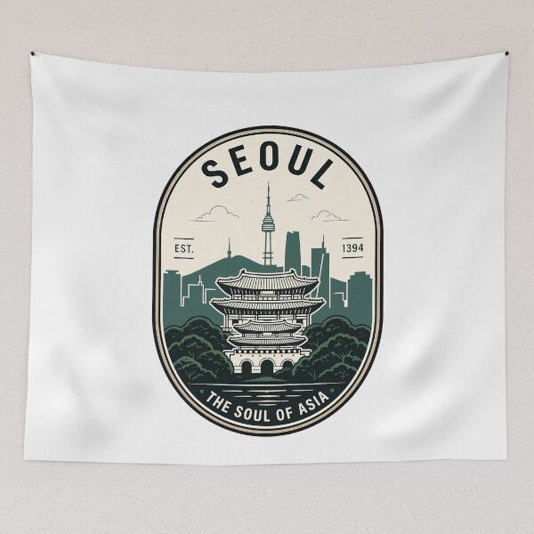 Item preview, Seoul South Korea Vintage Travel Badge Skyline designed and sold by k3rstman1.