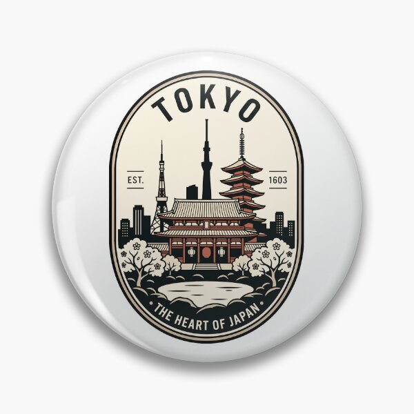 Item preview, Vintage Tokyo Japan Skyline Pagoda Travel Badge designed and sold by k3rstman1.