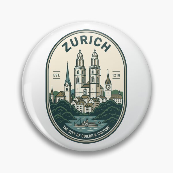 Item preview, Vintage Zurich Switzerland Skyline Travel Badge designed and sold by k3rstman1.