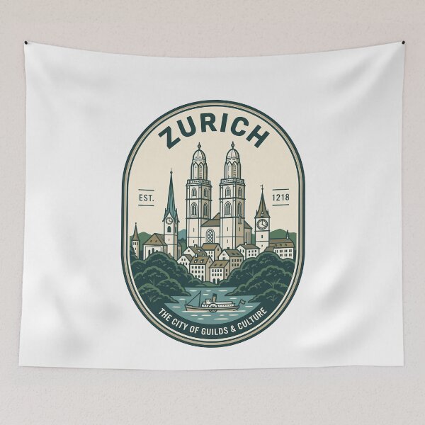 Item preview, Vintage Zurich Switzerland Skyline Travel Badge designed and sold by k3rstman1.
