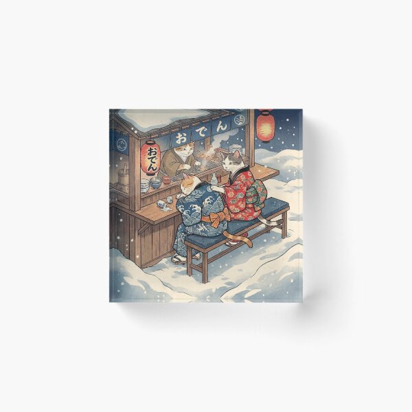 Item preview, Drunk Cat at a Snowy Oden Stall — Neko no Oden Yatai Suitai Zu | Japanese Ukiyo-e Cat Art designed and sold by Ukiyo Neko Hyakkei - Cats of the Floating World-.