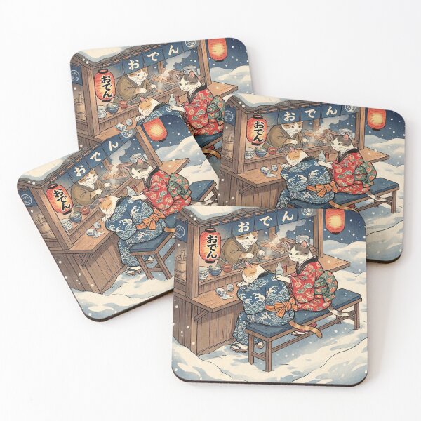 Item preview, Drunk Cat at a Snowy Oden Stall — Neko no Oden Yatai Suitai Zu | Japanese Ukiyo-e Cat Art designed and sold by Ukiyo Neko Hyakkei - Cats of the Floating World-.