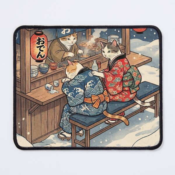 Item preview, Drunk Cat at a Snowy Oden Stall — Neko no Oden Yatai Suitai Zu | Japanese Ukiyo-e Cat Art designed and sold by Ukiyo Neko Hyakkei - Cats of the Floating World-.
