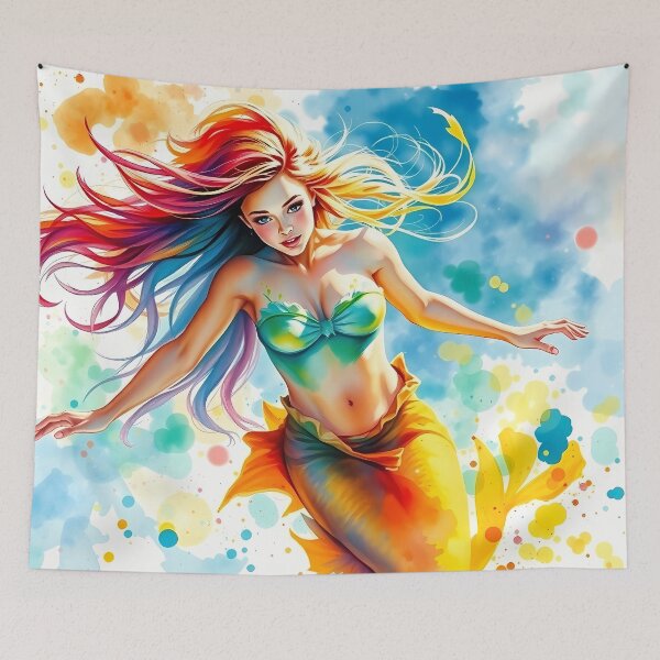 Item preview, Mermaid with Vibrant Rainbow Hair designed and sold by cuprum.