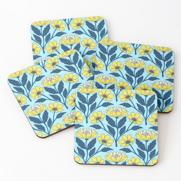 Item preview, Wildflower bouquet floral pattern in yellow and light blue designed and sold by Jennifer Ladd.