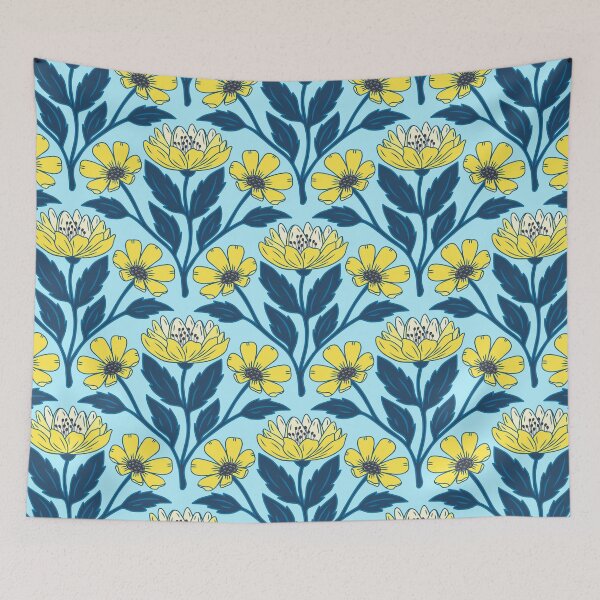 Item preview, Wildflower bouquet floral pattern in yellow and light blue designed and sold by Jennifer Ladd.