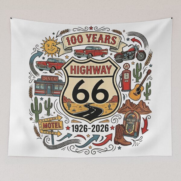 Item preview, Highway Route 66 100 Years Anniversary 1926 To 2026 Retro Americana designed and sold by HarinDonreka.