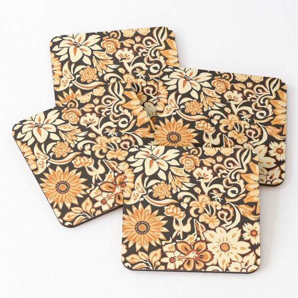 Item preview, Brown, beige, and yellow flowers on a black background designed and sold by Art70shop.