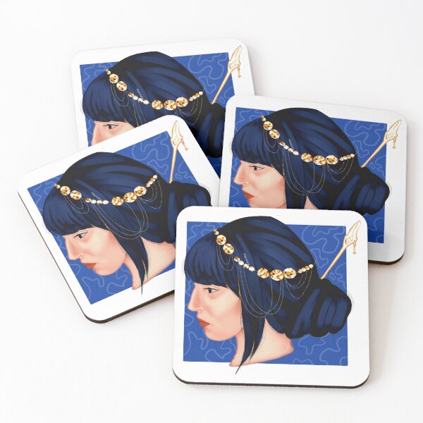 Item preview, Desert Princess Profile Art | Blue Hair Fantasy Portrait | Royal Gold Headpiece Illustration designed and sold by Maviartig.