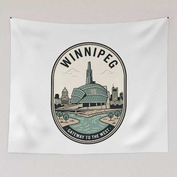Item preview, Winnipeg Manitoba Canada Vintage Travel Badge Skyline designed and sold by k3rstman1.