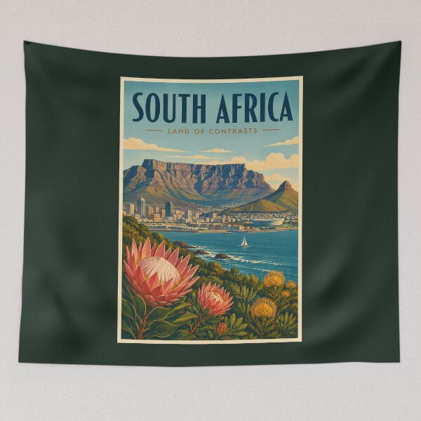 Item preview, South Africa Table Mountain Illustration Travel Art Vintage designed and sold by KrisSidDesigns.