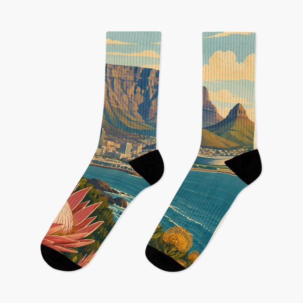 Item preview, South Africa Table Mountain Illustration Travel Art Vintage designed and sold by KrisSidDesigns.