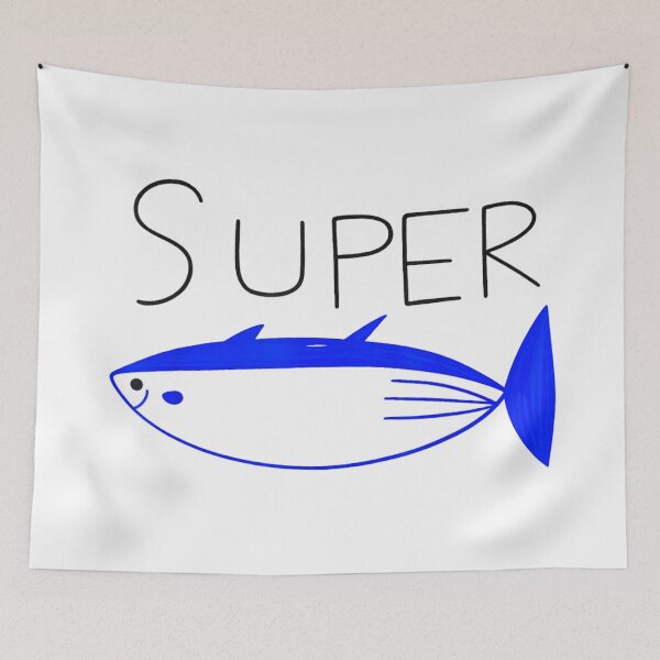 Item preview, Super Tuna Cute Blue Fish Drawing Minimalist Nautical Ocean Life Art designed and sold by PhocoNibict.