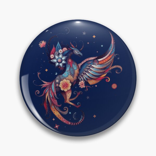Item preview, Phoenix Folk Art Arabesque Bird Mystical Navy Gold designed and sold by Tama-sirth.