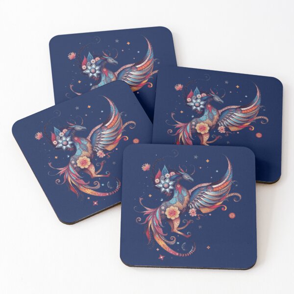Item preview, Phoenix Folk Art Arabesque Bird Mystical Navy Gold designed and sold by Tama-sirth.