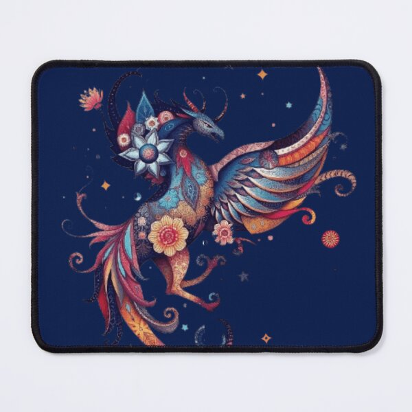 Item preview, Phoenix Folk Art Arabesque Bird Mystical Navy Gold designed and sold by Tama-sirth.