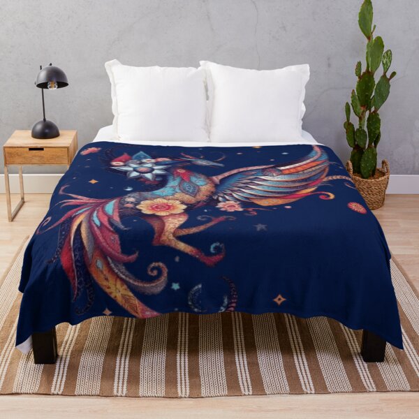 Item preview, Phoenix Folk Art Arabesque Bird Mystical Navy Gold designed and sold by Tama-sirth.